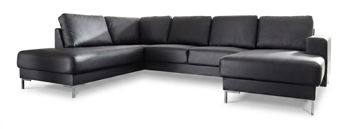 Schwarzes Leder-Ecksofa in U-Form Sofa für große Gesellschaften Luxuriöse