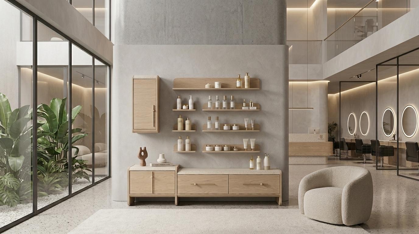Wohnwand Schrank Sideboard Block Oberes Regal Wohnzimmer Stil modern Farbe beige