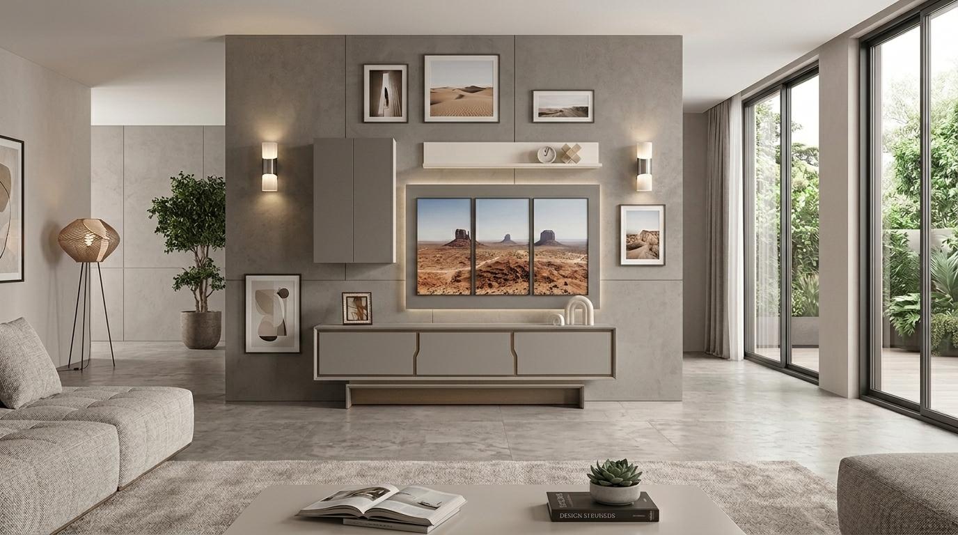 Wohnwand Schrank Sideboard Regal Wohnzimmer Stil modern Farbe beige neu bequem