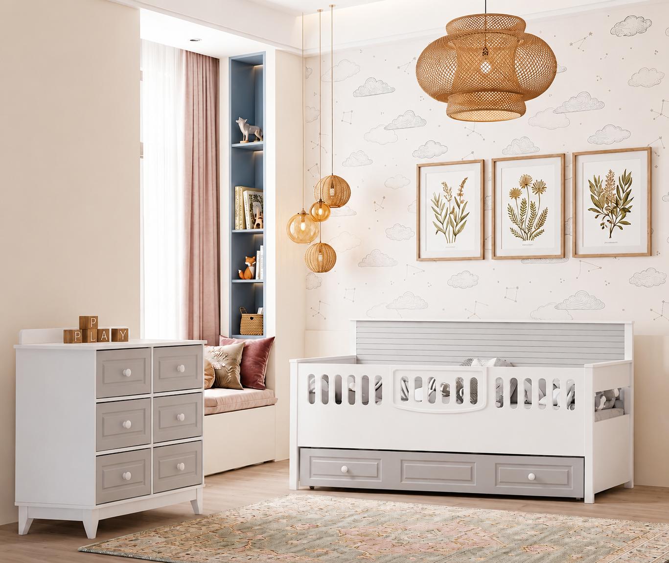 Modernes Kinderzimmer Set mit gemütlichem Kinderbett und Kommode