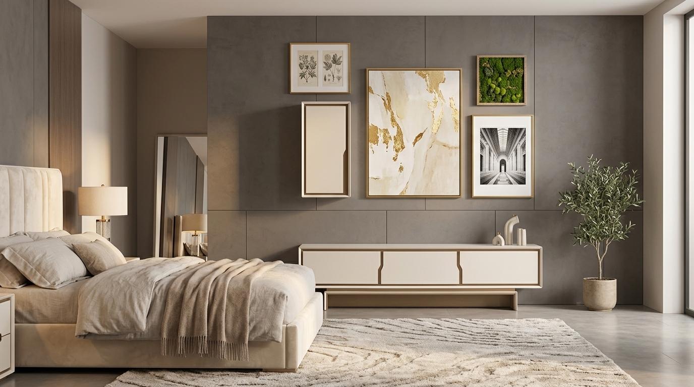 Wohnwand Schrank Sideboard Wohnzimmer Stil modern Farbe beige neu bequem