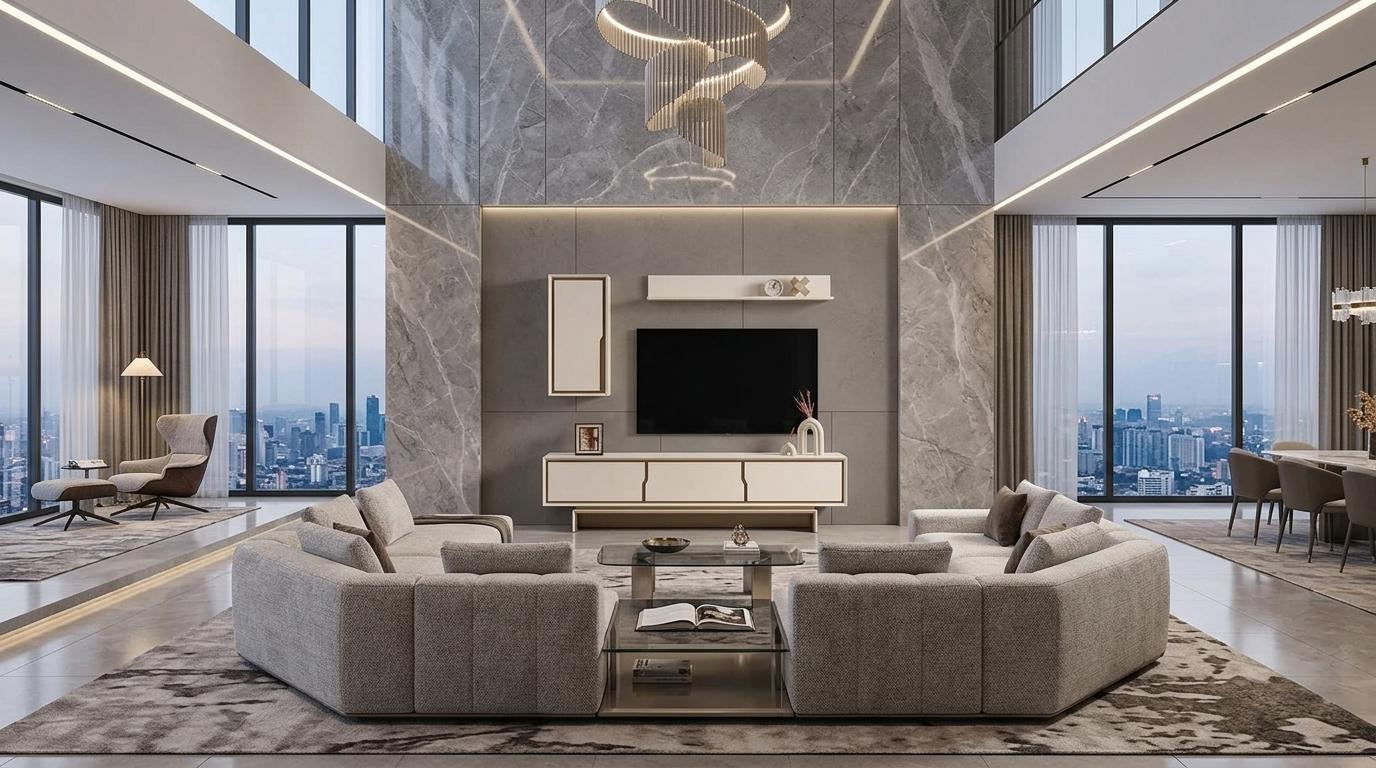 Wohnwand Oberer Block Oberes Regal Wohnzimmer Stil modern Farbe beige