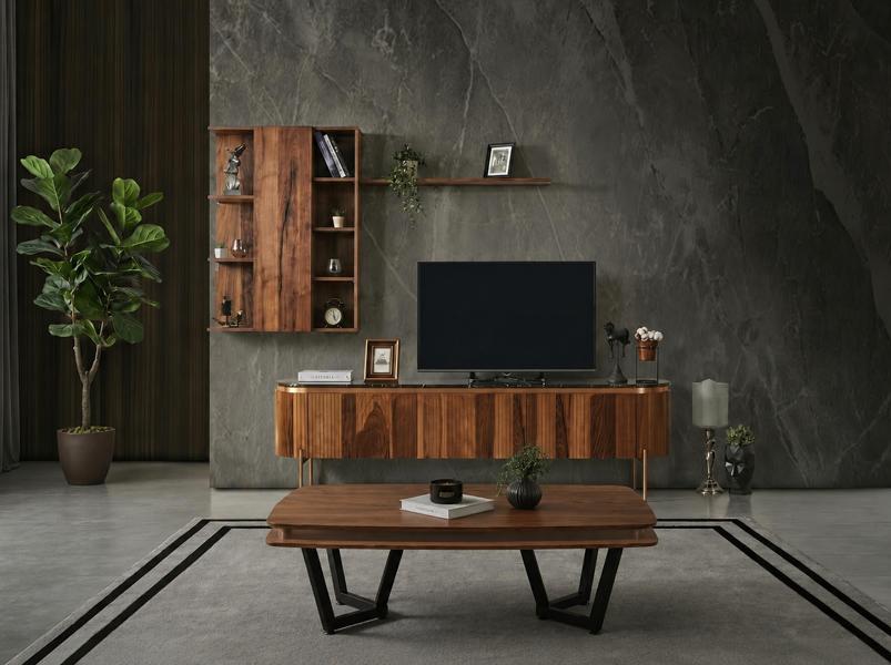 TV-Möbel Oberschrank Couchtisch braun moderner Stil neu