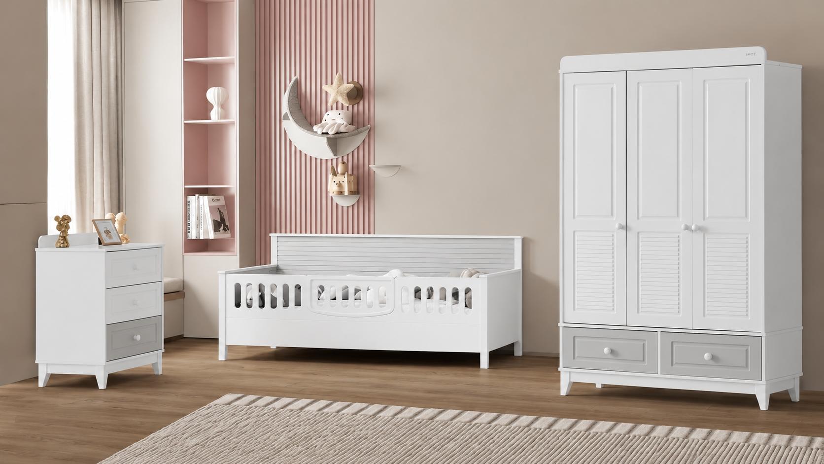 Modernes Kinderzimmer Set mit Kinderbett Kommode und Kleiderschrank