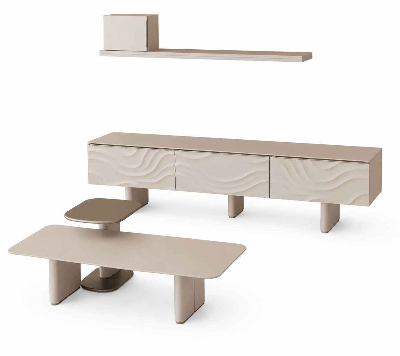 Wohnzimmer TV Lowboard mit Wandregal Moderner Couchtisch Medienmöbel Set 5tlg
