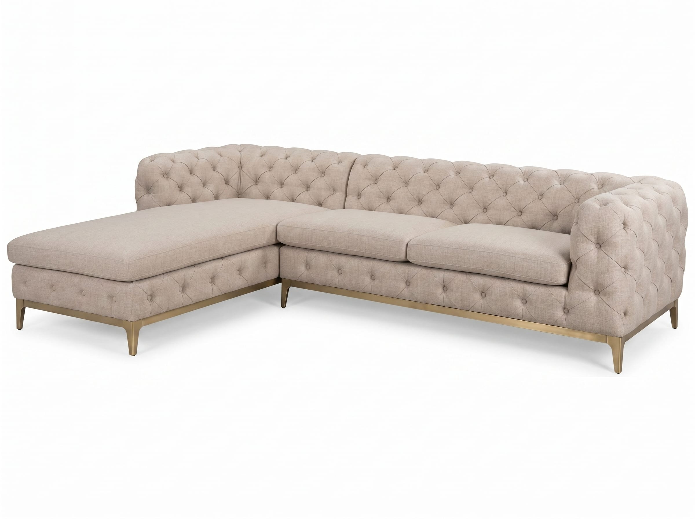 Beiges L-förmiges Ecksofa Chesterfield luxuriöses großes Sofa Wohnzimmermöbel