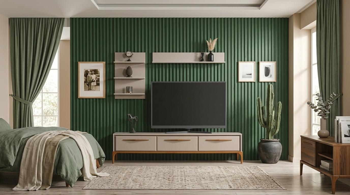 Wohnwand Oberes Regal Wohnzimmer Stil modern Farbe beige