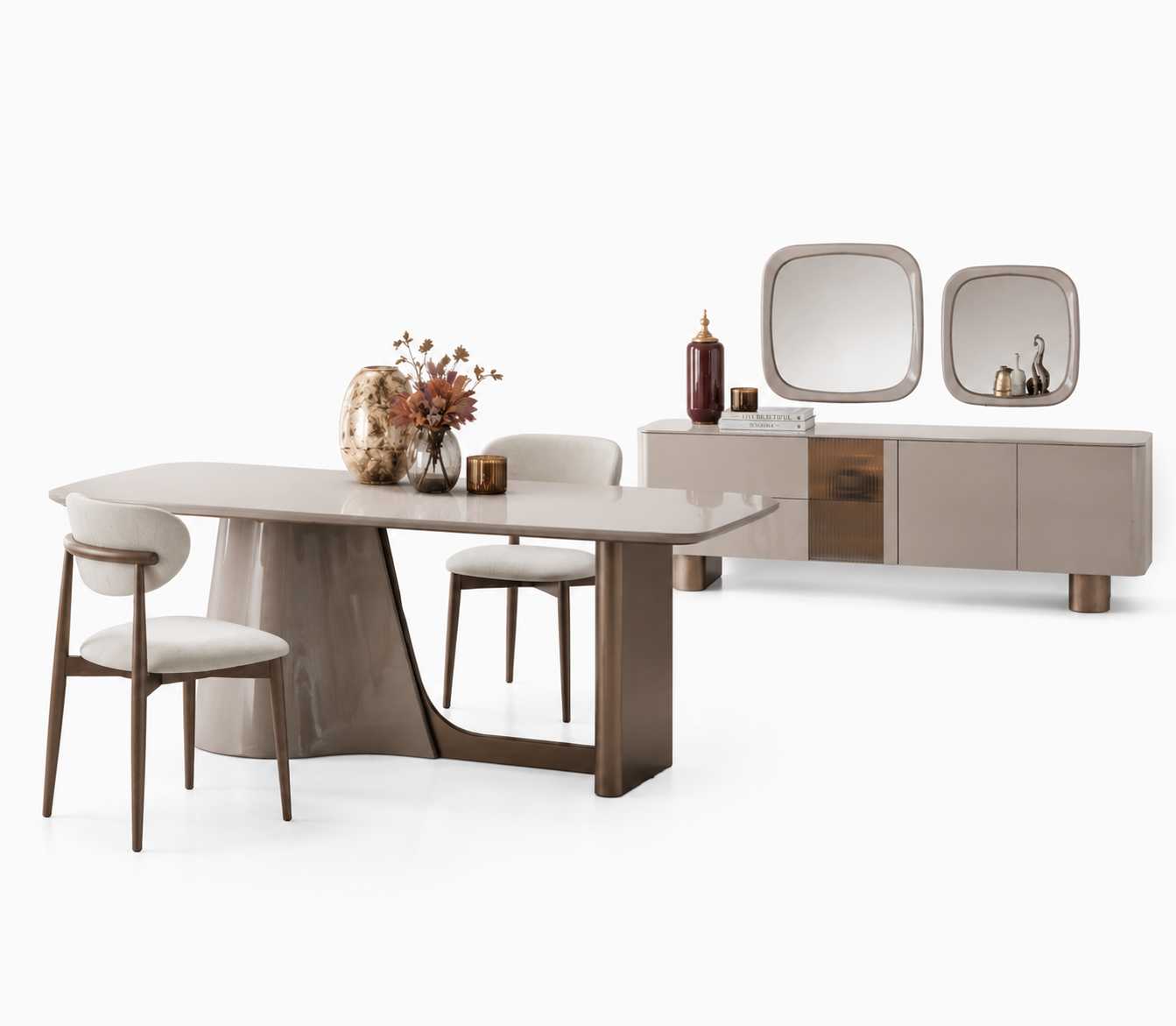 Esszimmer Set Esstisch Luxuriöses Komplett 2x Stühle Holzmöbel Sideboard