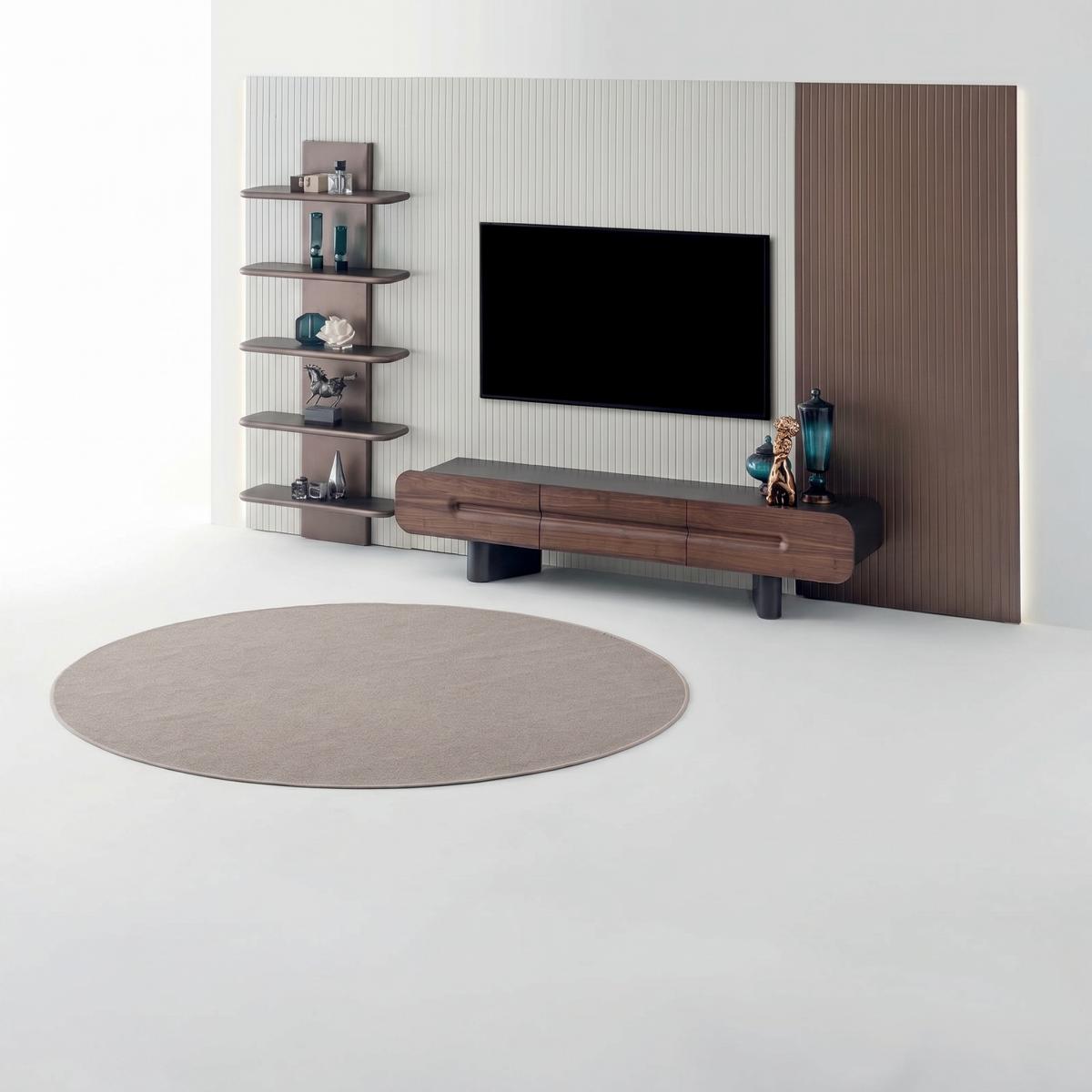 Wohnwand Set Modern Braun Elegant TV Board Regal Luxus Anbauwand