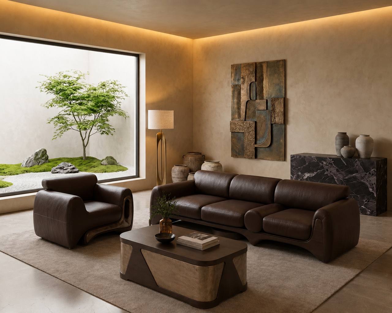 Exklusive Braune Ledergarnitur Modernes Ledersofa Relaxsessel 2tlg