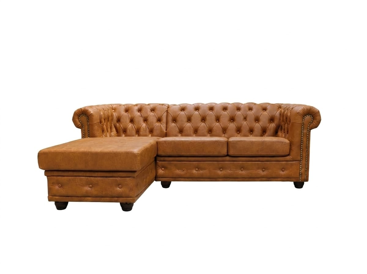 Braunes L-förmiges Ecksofa Chesterfield Ledersofa Sofas für das Wohnzimmer