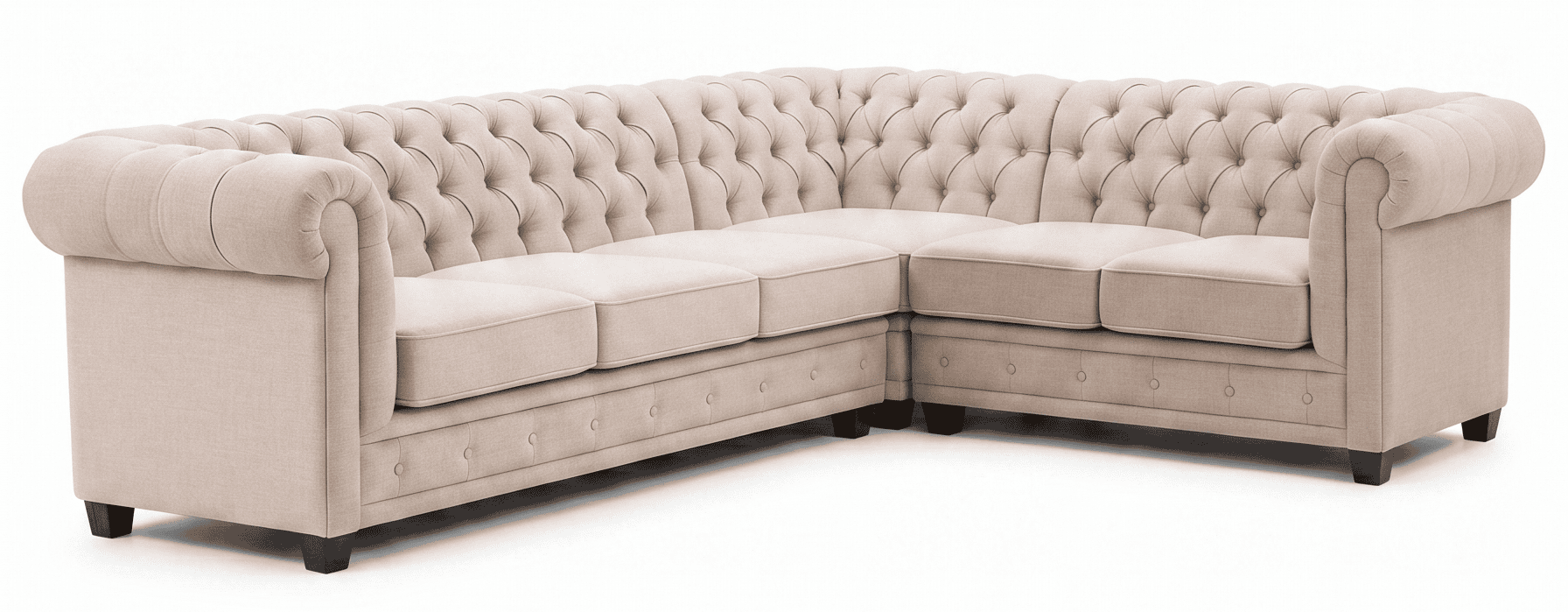 Beiges luxuriöses Ecksofa mit Schlaffunktion Chesterfield Gestepptes Sofa