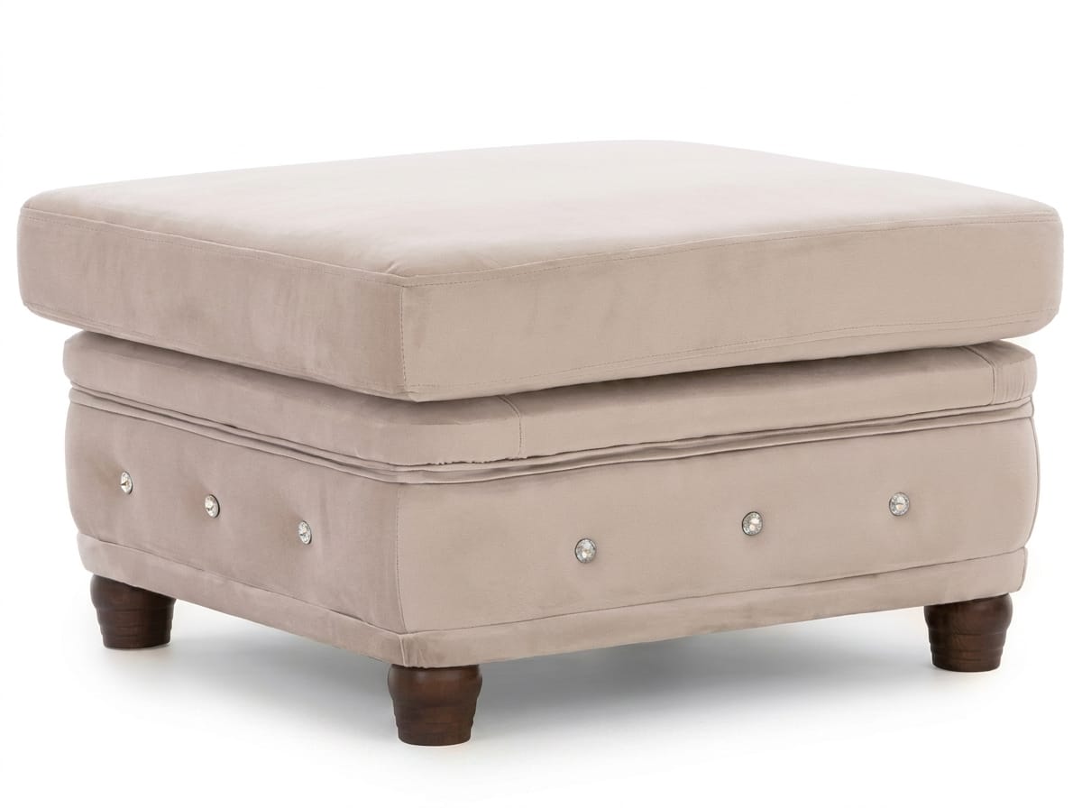 Klassischer beiger Hocker Weicher Textil-Fußhocker Chesterfield Wohnzimmer