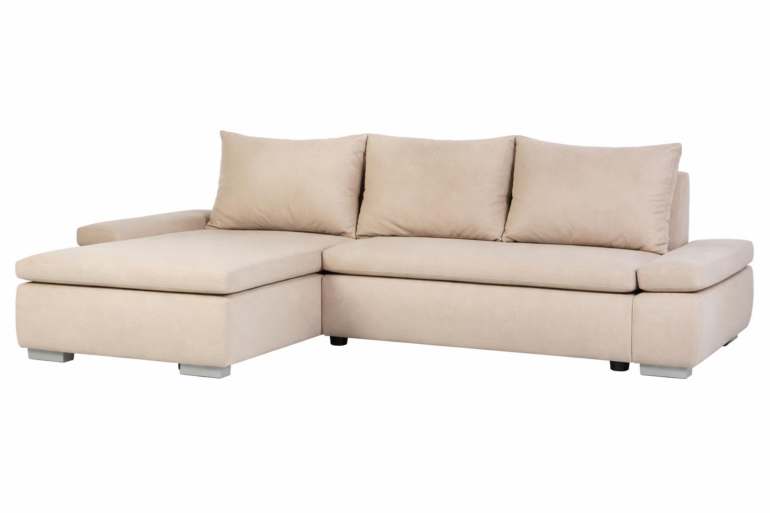 Beiges L-förmiges Ecksofa aus Stoff Großes Schlafsofa Wohnzimmer
