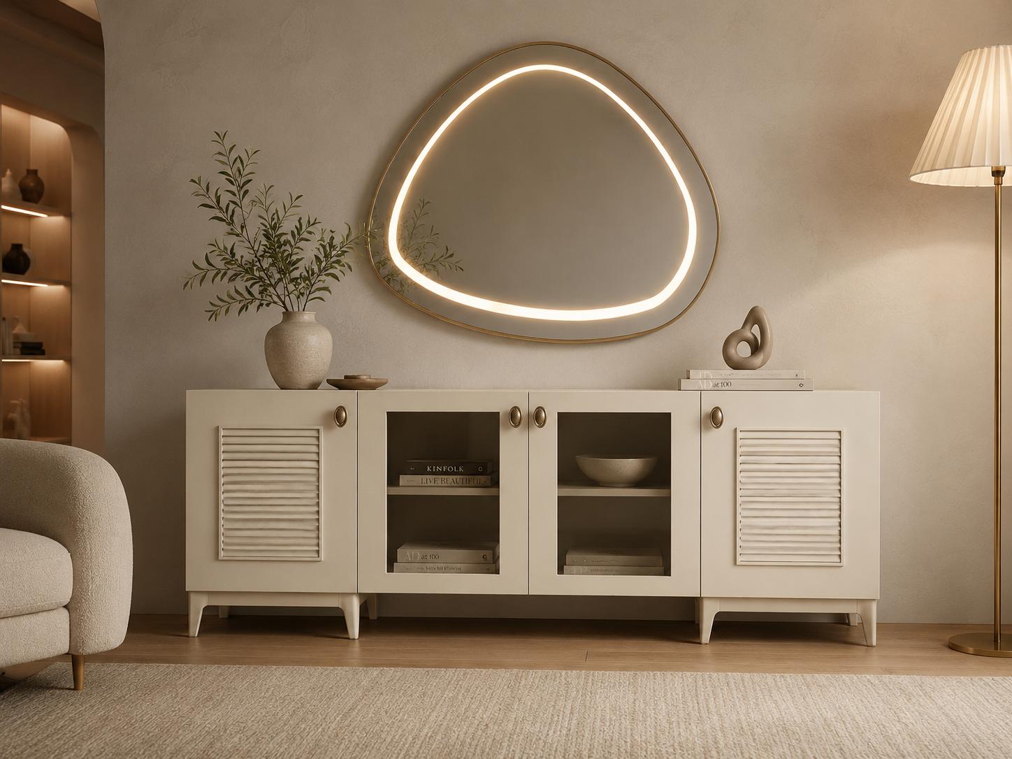 Esszimmer-Set Sideboard Spiegel Beige Bequem Geräumig Stilvoll