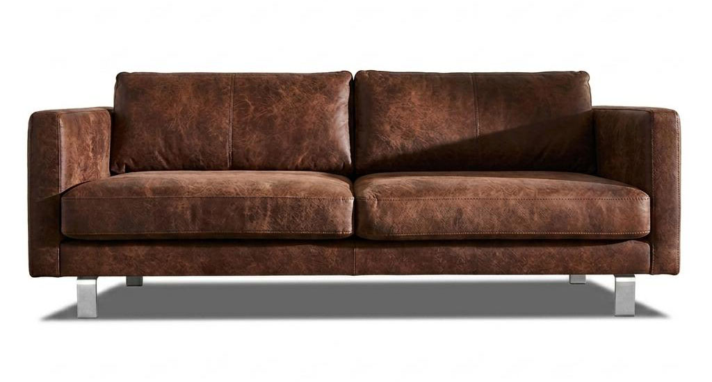 Braunes 3-Sitzer-Sofa  Luxuriöses Ledersofa  Metallfüße Polstermöbel