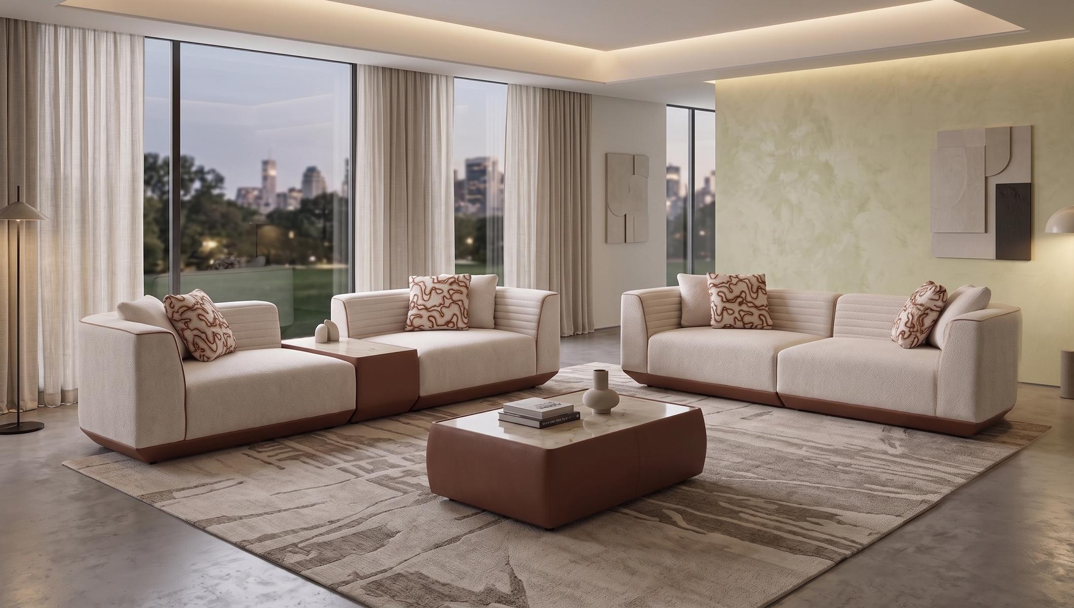 Modulares 3 Sitzer Sofa Set mit Funktionstisch Beige Couch Möbel Polster