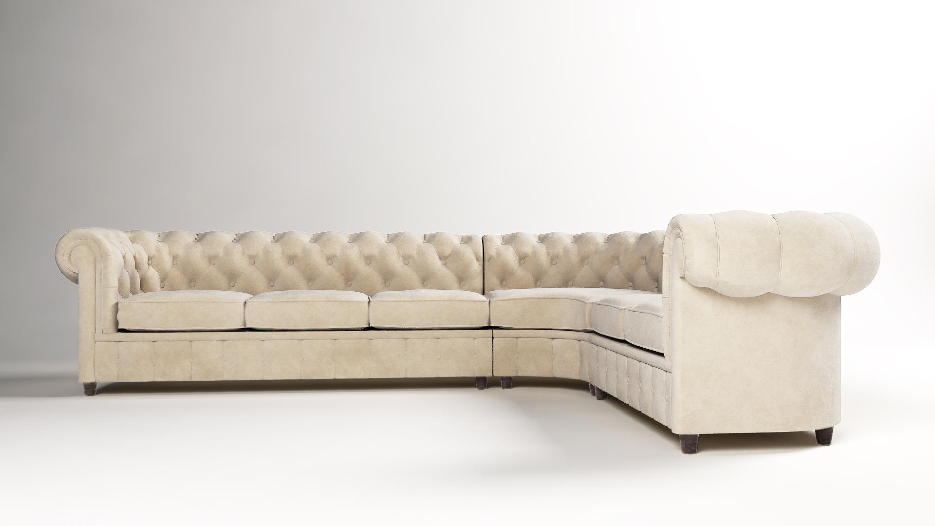 Großes beiges L-förmiges Ecksofa klassisches Stoffsofa Chesterfield