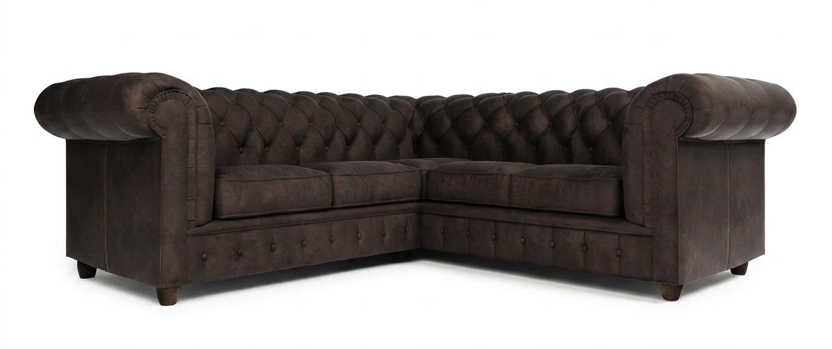 Braunes Ecksofa in L-Form Gestepptes Stoffsofa Chesterfield Klassiker