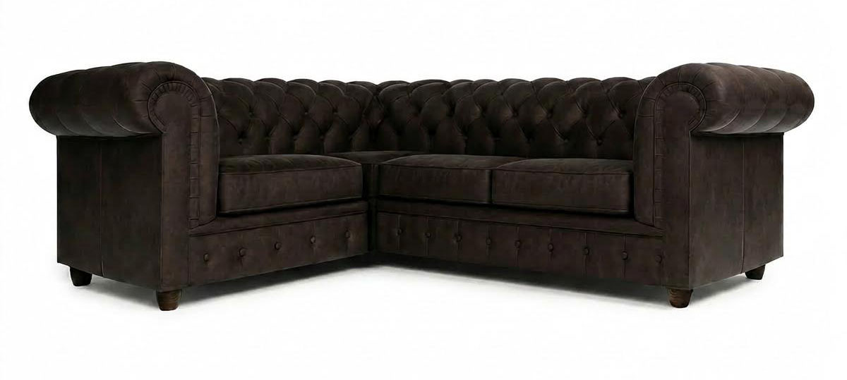 Luxuriöses braunes Ecksofa in L-Form gestepptes Sofa klassischer Chesterfield