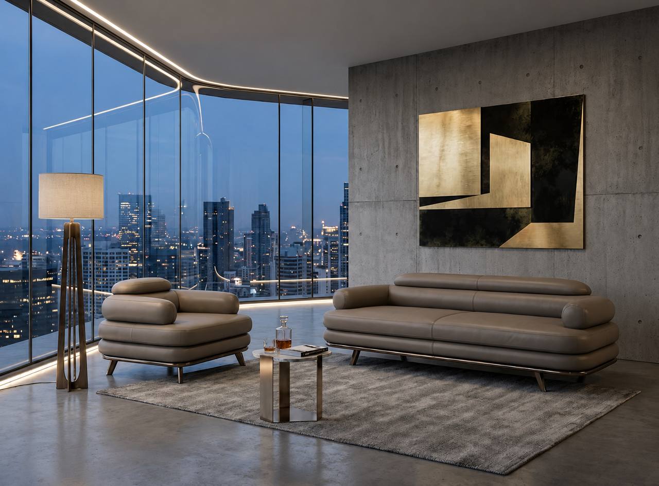 Graue Wohnzimmer Couchgarnitur Stilvoller 3-Sitzer Loungesessel