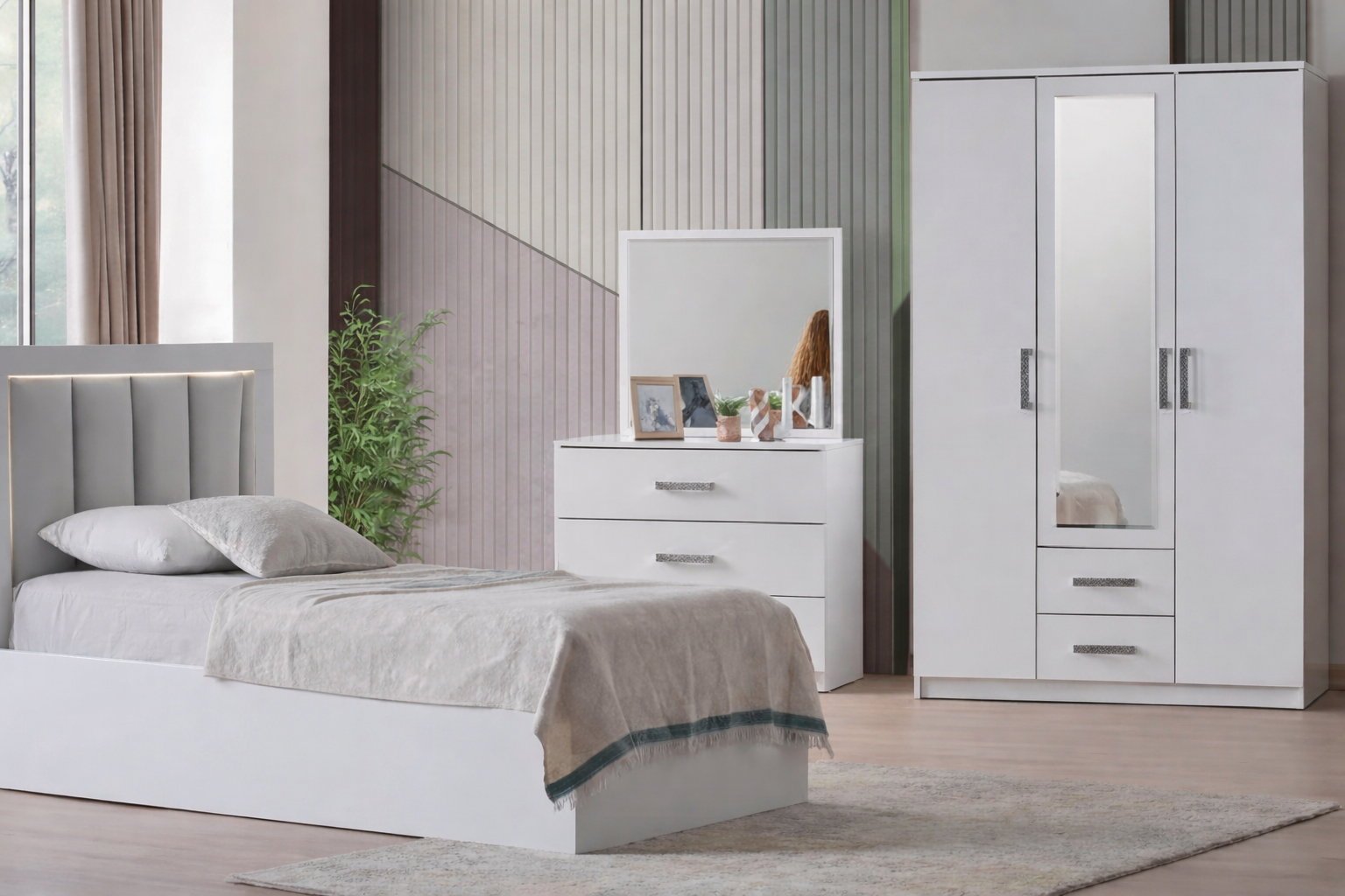 Stilvolles 3 tlg. Jugendzimmer-Set Bett, Kleiderschrank, Schminktisch