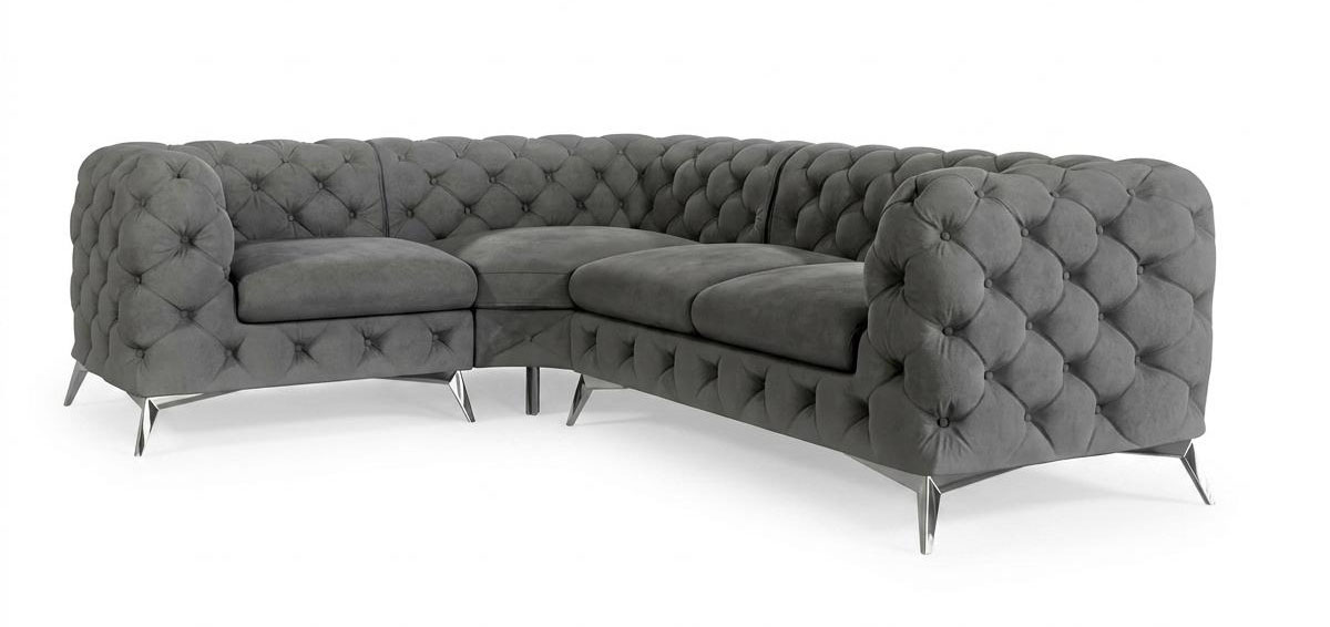 Graues klassisches L-förmiges Ecksofa Gestepptes Sofa Chesterfield