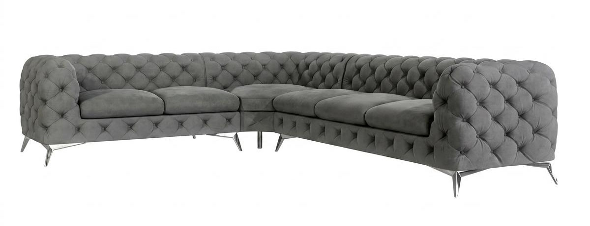 Großes graues L-förmiges Ecksofa gestepptes Sofa Chesterfield Klassiker