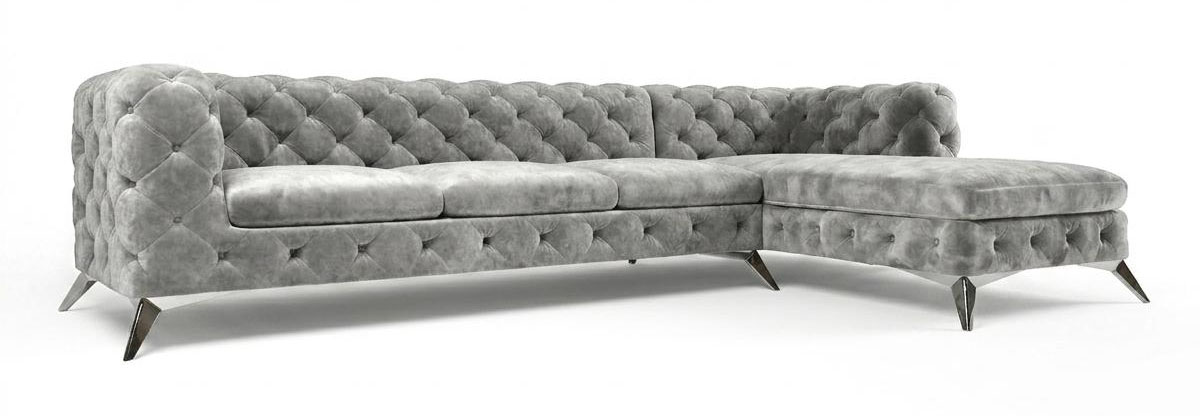 Beiges L-förmiges Ecksofa Chesterfield klassisches gestepptes Stoffsofa