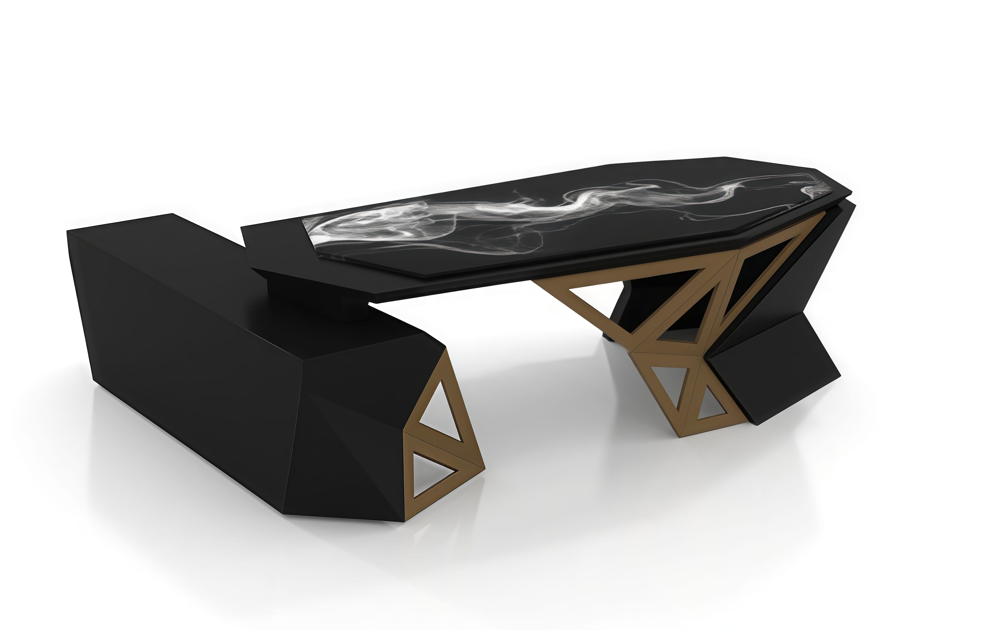 Moderner Design Schreibtisch Schwarz Gold mit Stauraum Modern