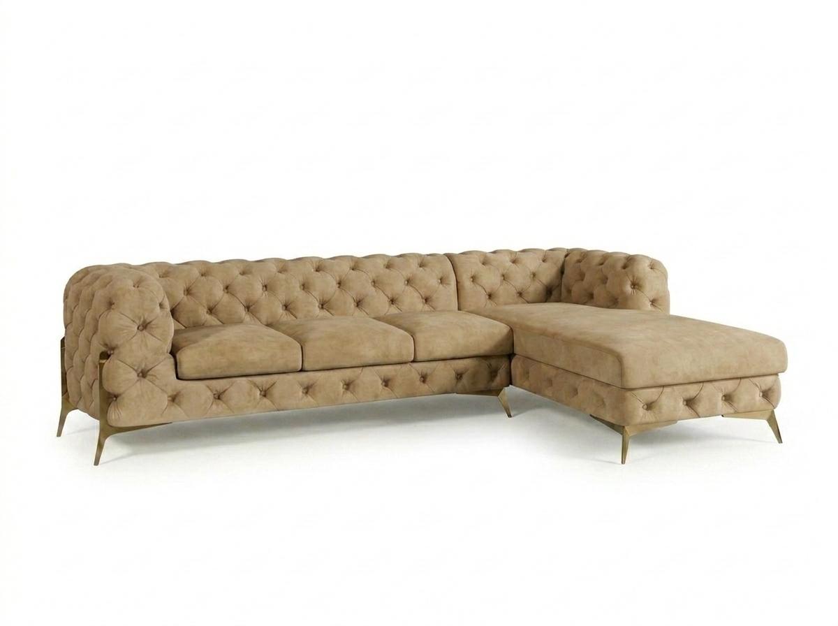Hellbraunes L-förmiges Ecksofa Gestepptes klassisches Sofa Chesterfield