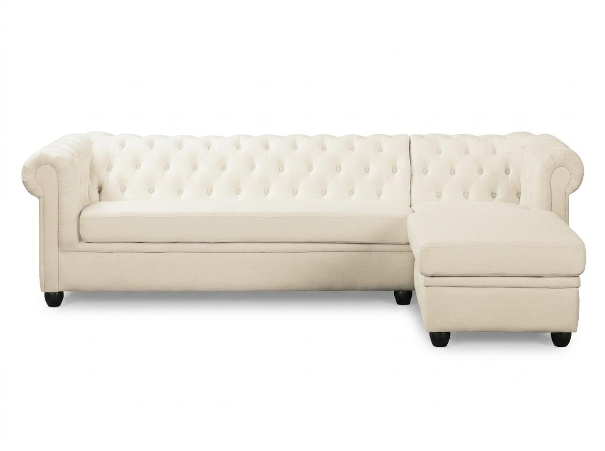 Milchfarbenes L-förmiges Ecksofa Gestepptes Ledersofa Chesterfield