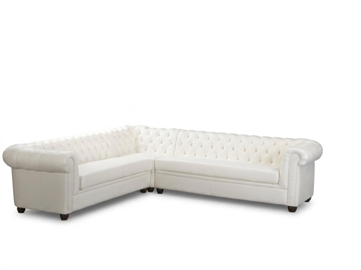 Weißes L-förmiges Ecksofa klassisches Ledersofa Gestepptes Sofa Chesterfield