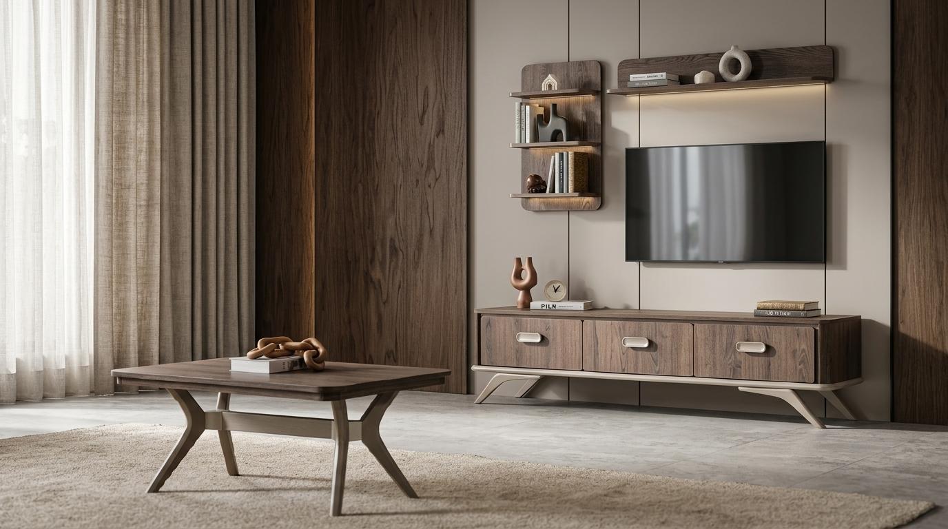 Tisch TV board Wandschrank Wandregal Stil modern braun rechteckig bequem