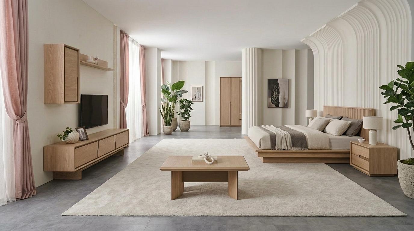 Tisch TV board Wandschrank Wandregal Stil modern beige rechteckig bequem