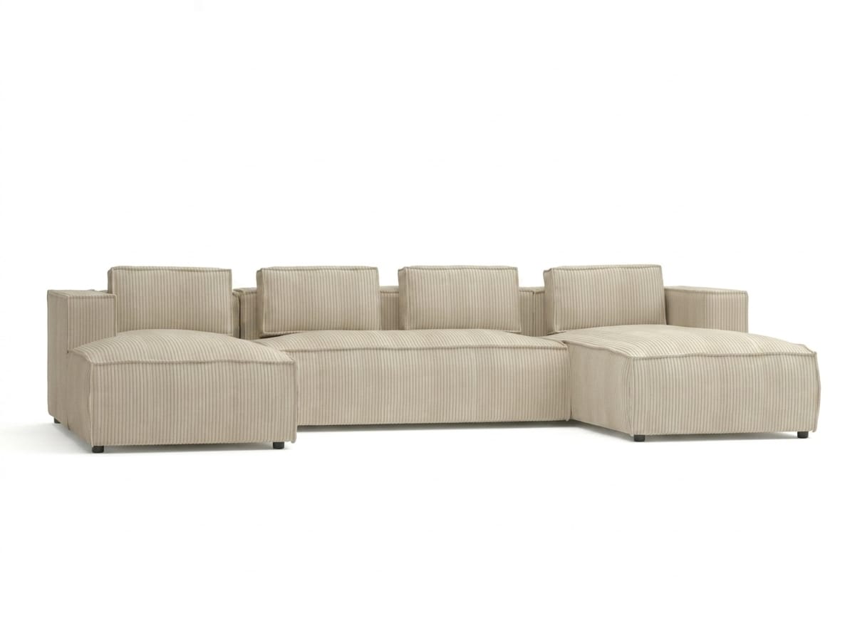 Beiges U-förmiges Ecksofa Stoffsofa großes Sofa Wohnzimmermöbel