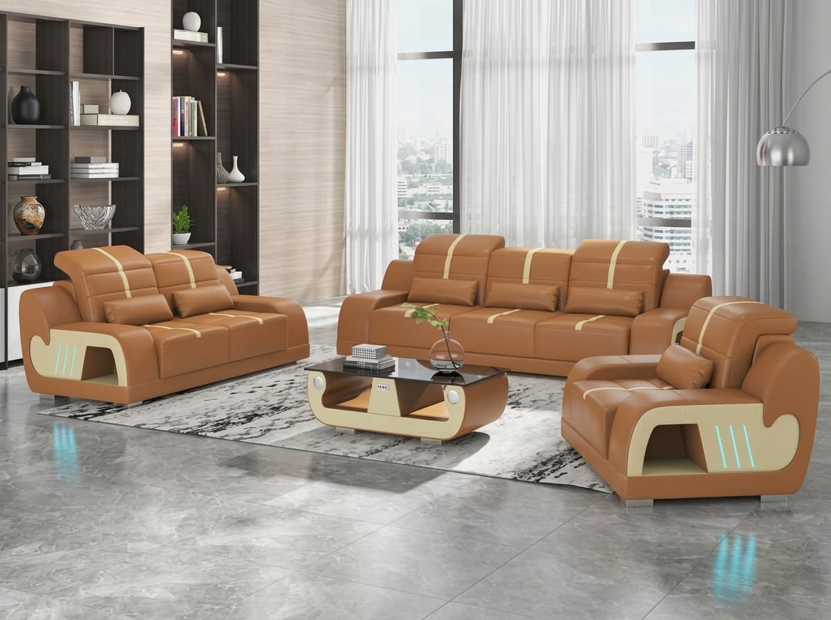 Leder Sofa Set 3+2+1 Modern Braun Couch Design Led Polstergarnitur