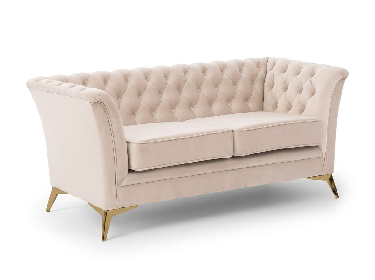Beiges 2-Sitzer-Sofa Gestepptes Stoffsofa Chesterfield Wohnzimmermöbel
