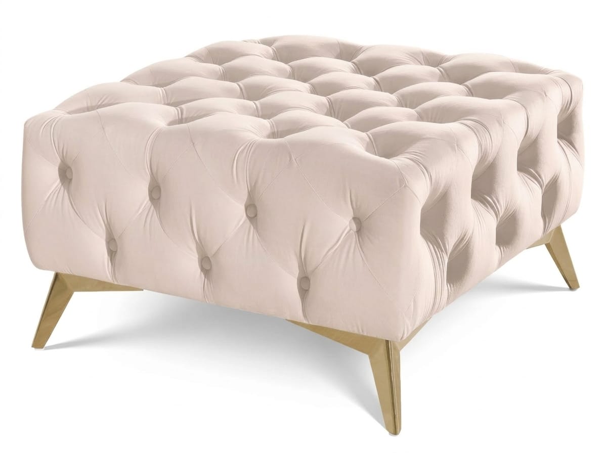 Beiger weicher Hocker Gesteppter Textilhocker Chesterfield Wohnzimmermöbel