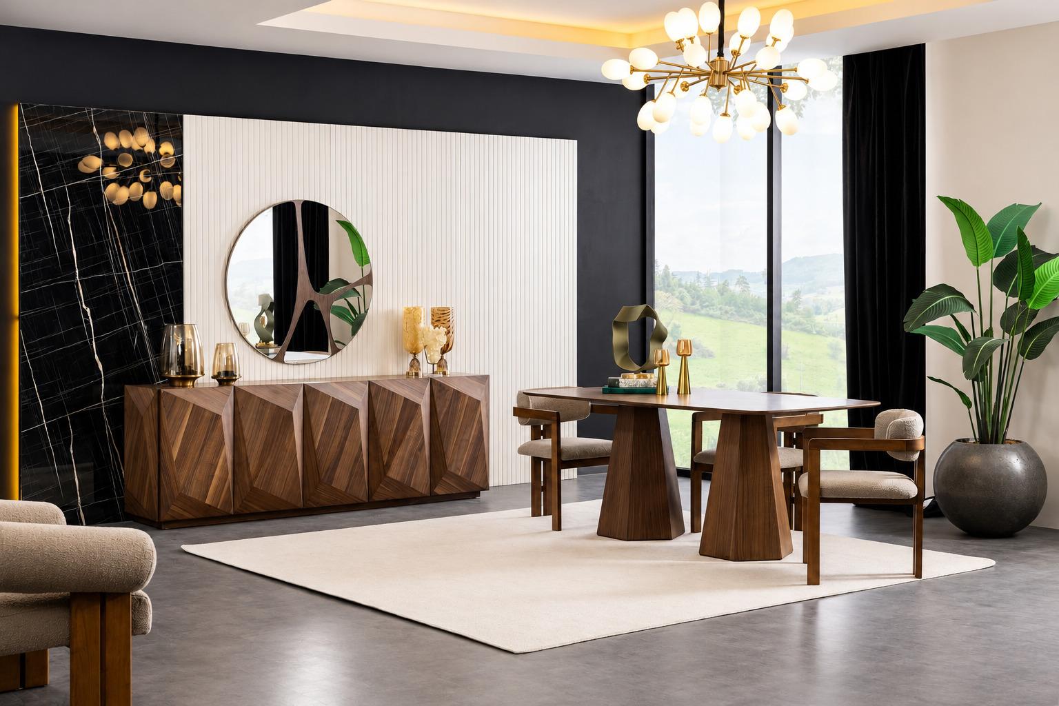 Edles Esszimmer Set Küchentisch Designer Polsterstühle Sideboard