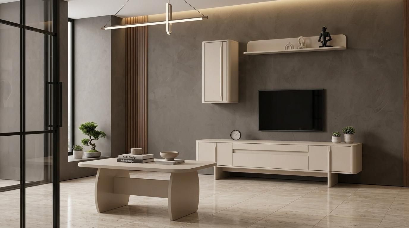 Tisch TV board Wandschrank Wandregal Stil modern weiß rechteckig bequem