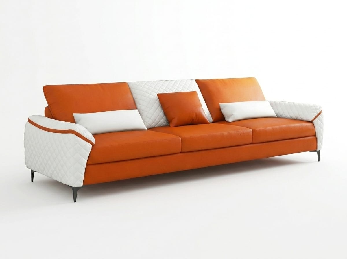Leder Sofa 3 Sitzer Modern Orange Couch Design Polstersofa Wohnzimmer *