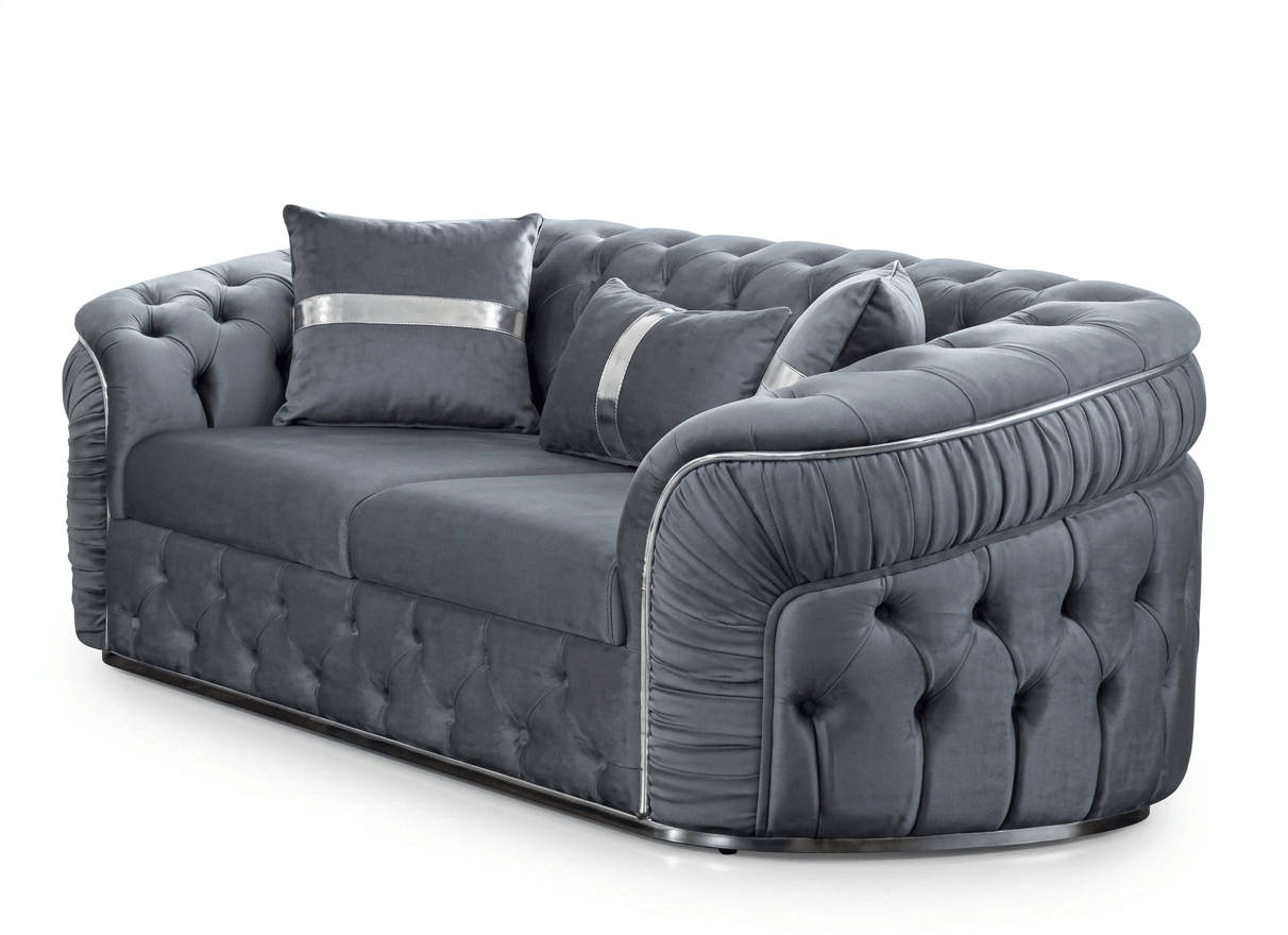 Eleganter Chesterfield 2-Sitzer Stoffsofa Kompaktes Wohnzimmer Sofa