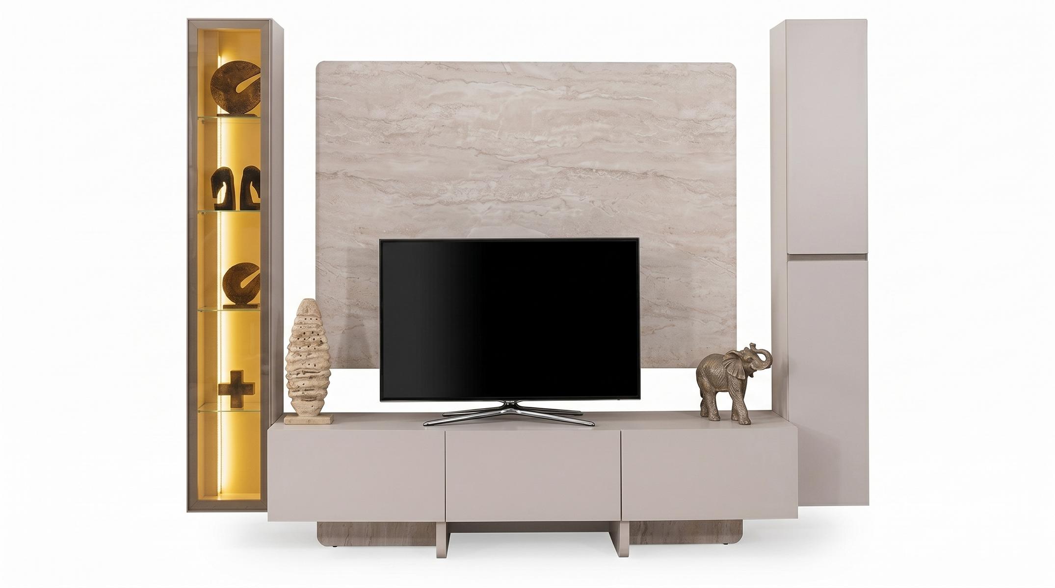 TV Wohnwand Modern Beige Luxus Design LED TV Möbel Set Elegant