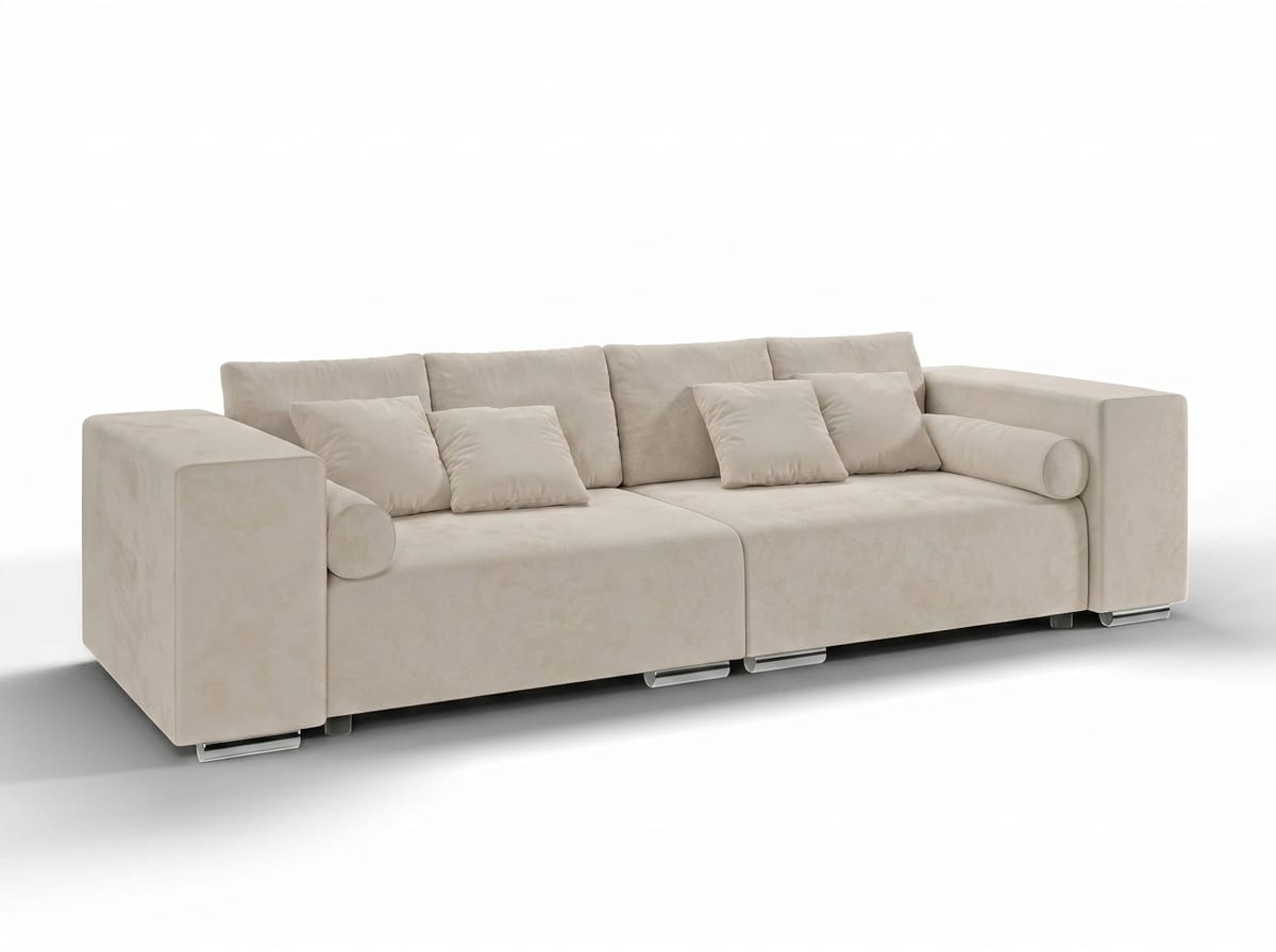 Beiges weiches 5-Sitzer-Sofa großes Stoffsofa Schlafsofa Wohnzimmer