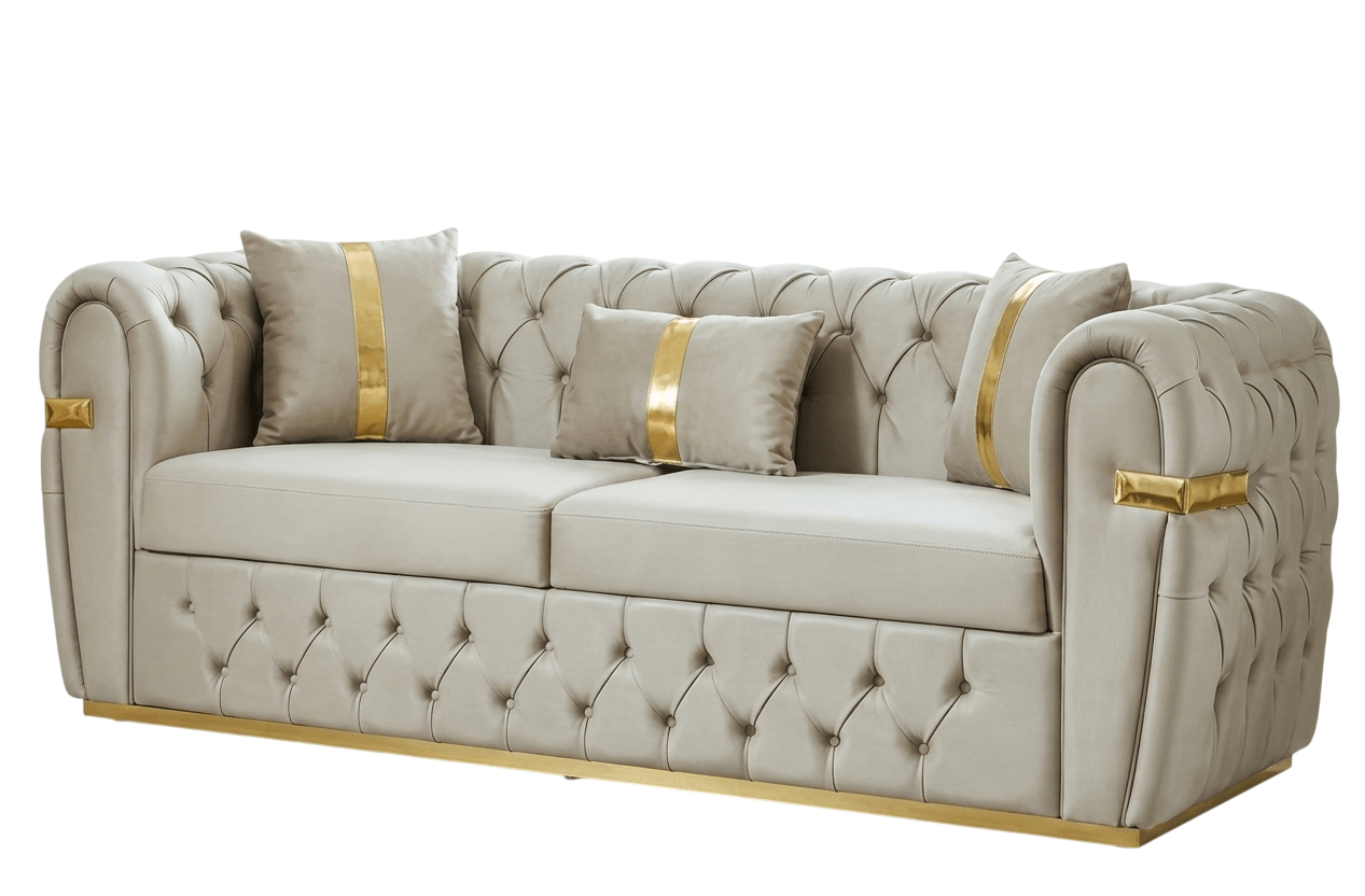 Eleganter Beiger Chesterfield 2-Sitzer Klassisches Polstersofa