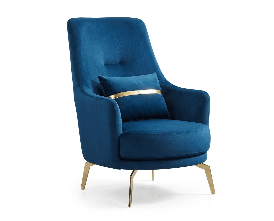 Blauer Eleganter Designersessel aus Stoff mit Sitzpolsterung
