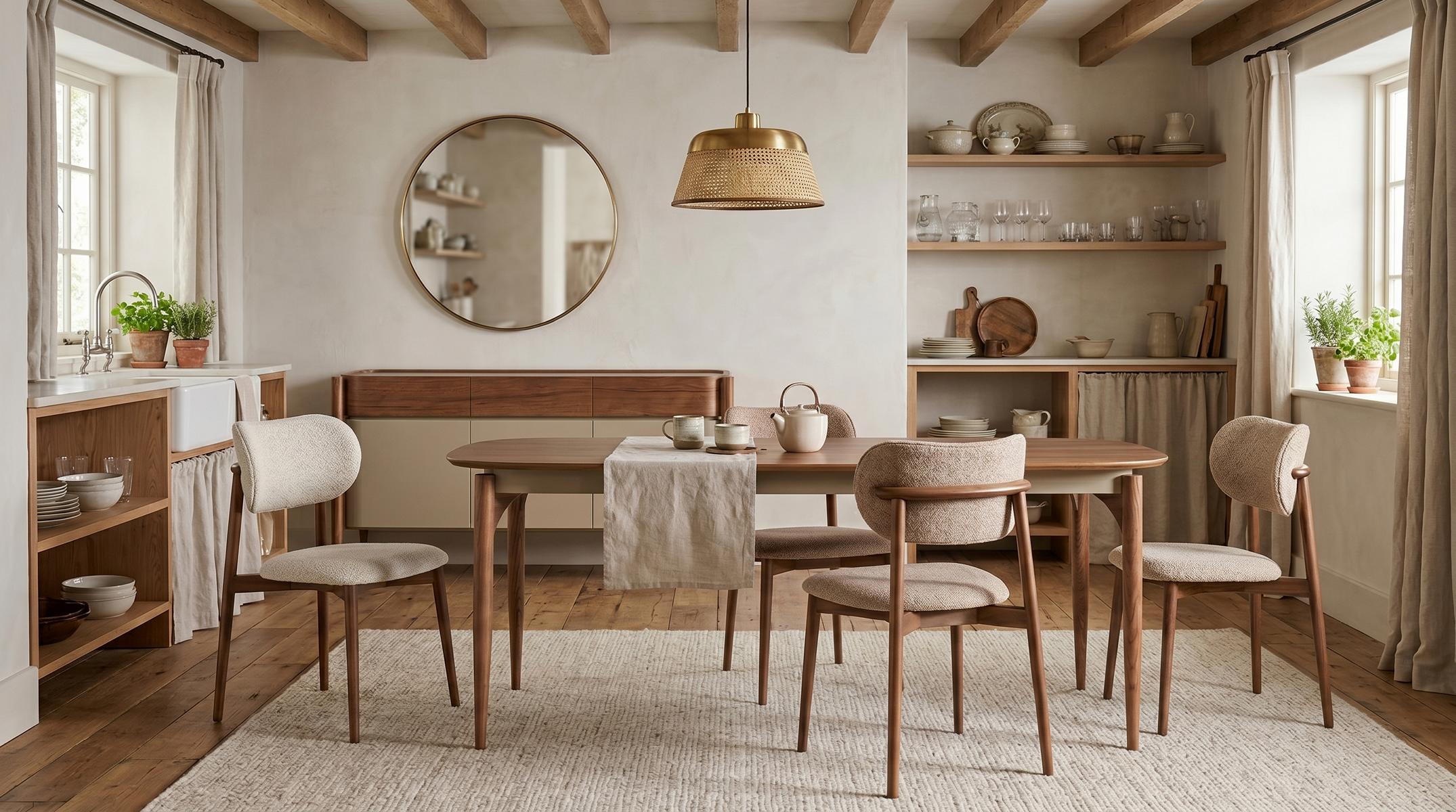 Esszimmer Set Tisch 4x Stühle Sideboard Spiegel Moderner Stil Robust