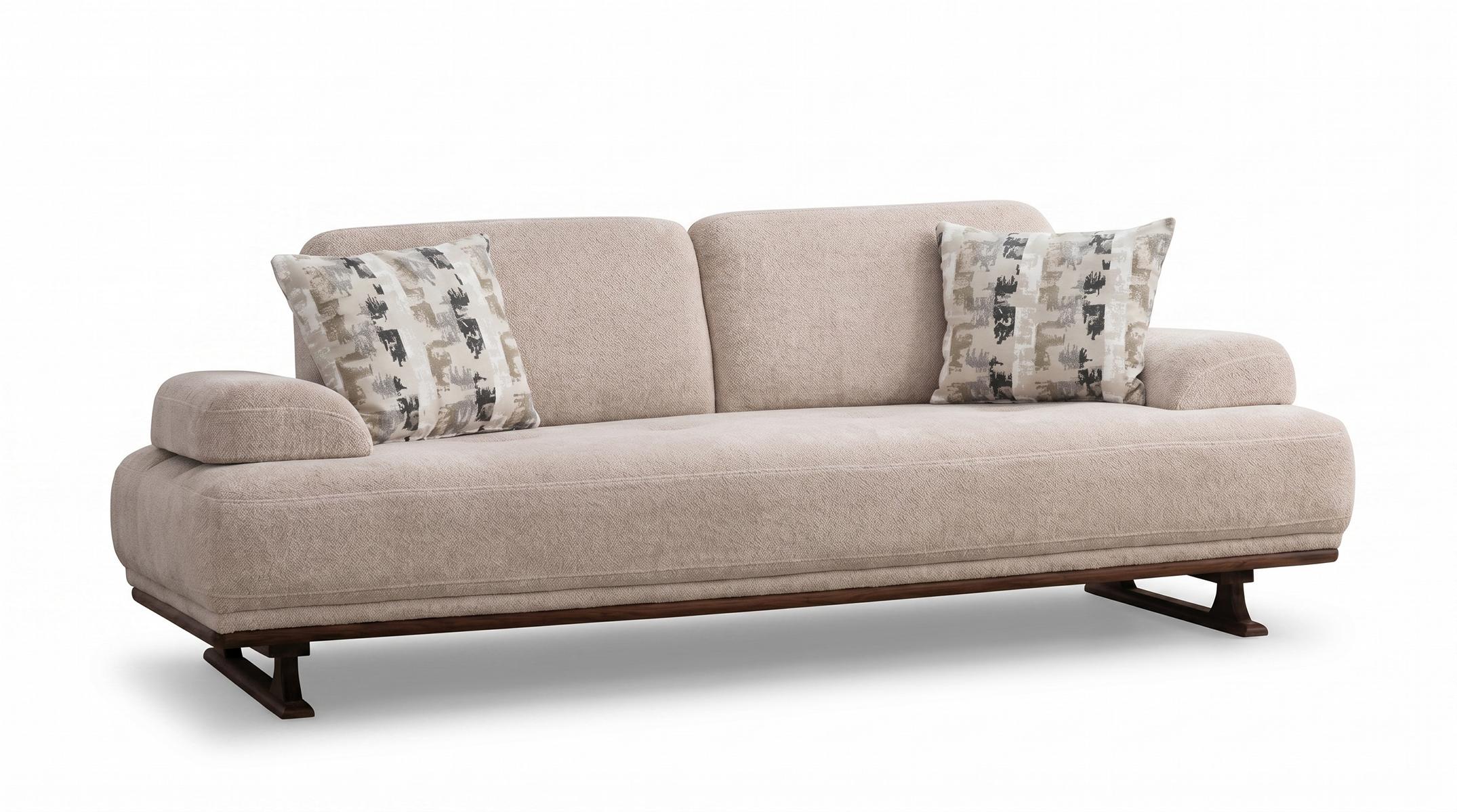 Modern Grau Bouclé Wohnzimmer Sofa Holzgestell Couch geräumig bequem