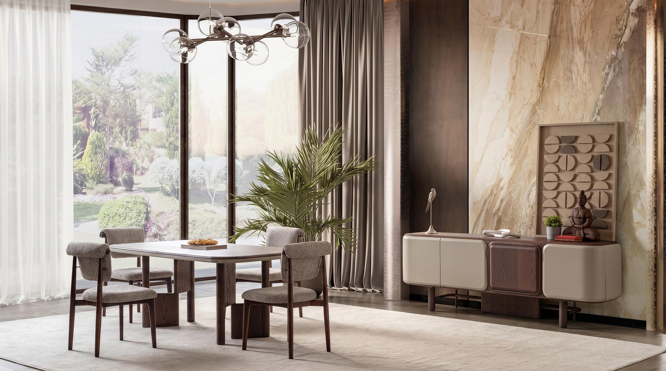 Elegante Esszimmermöbel mit Esstisch Stühlen und geräumigem Design-Sideboard
